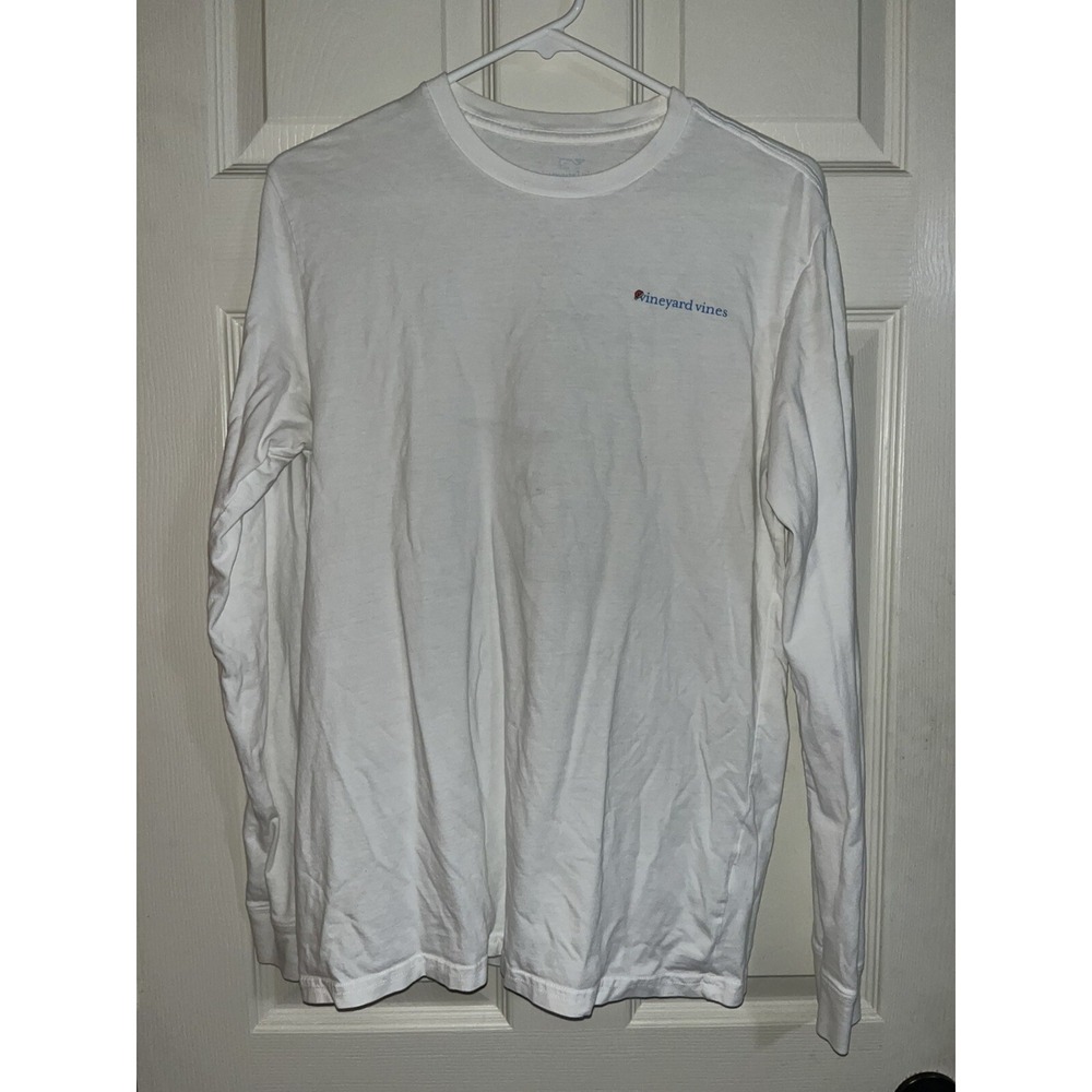 Vineyard Vines White Santa Surf Whale LS Graphic Tee T-Shirt Children's Xl (18)